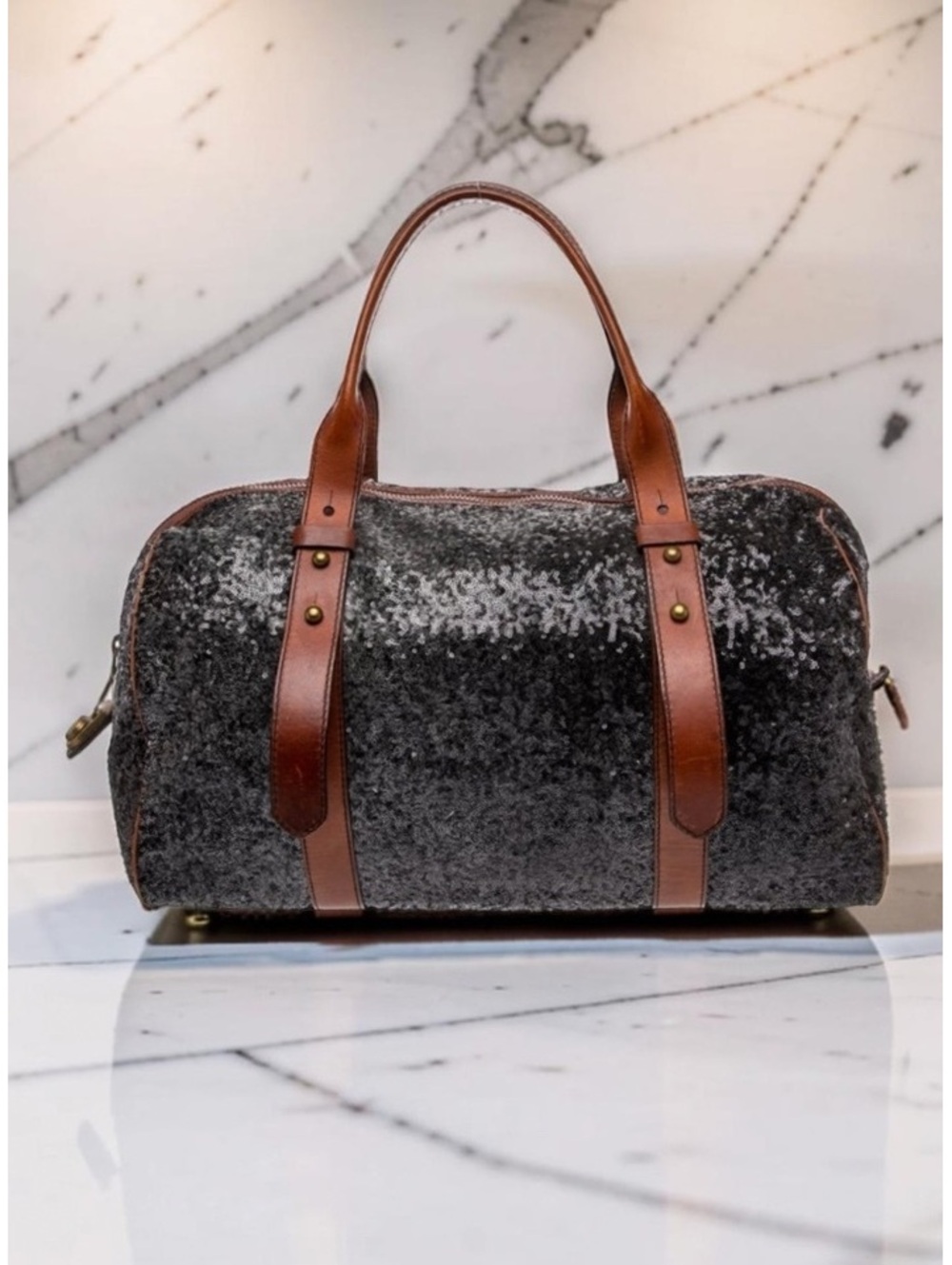 RARE Kate Spade x Westward Emily and Meritt Sequins Weekender Bag Black Brown